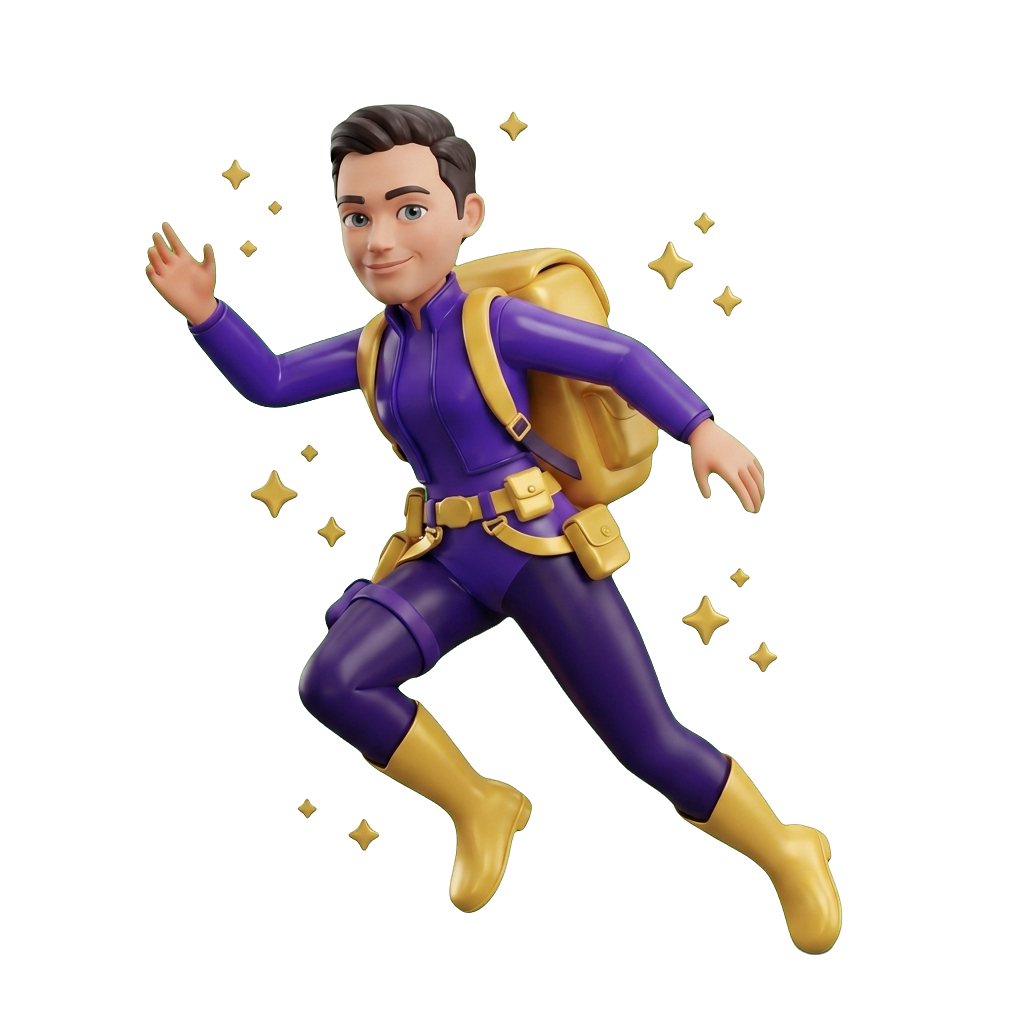 Ryan Deonier as the Explorer, an Everflow Academy Hero Track character